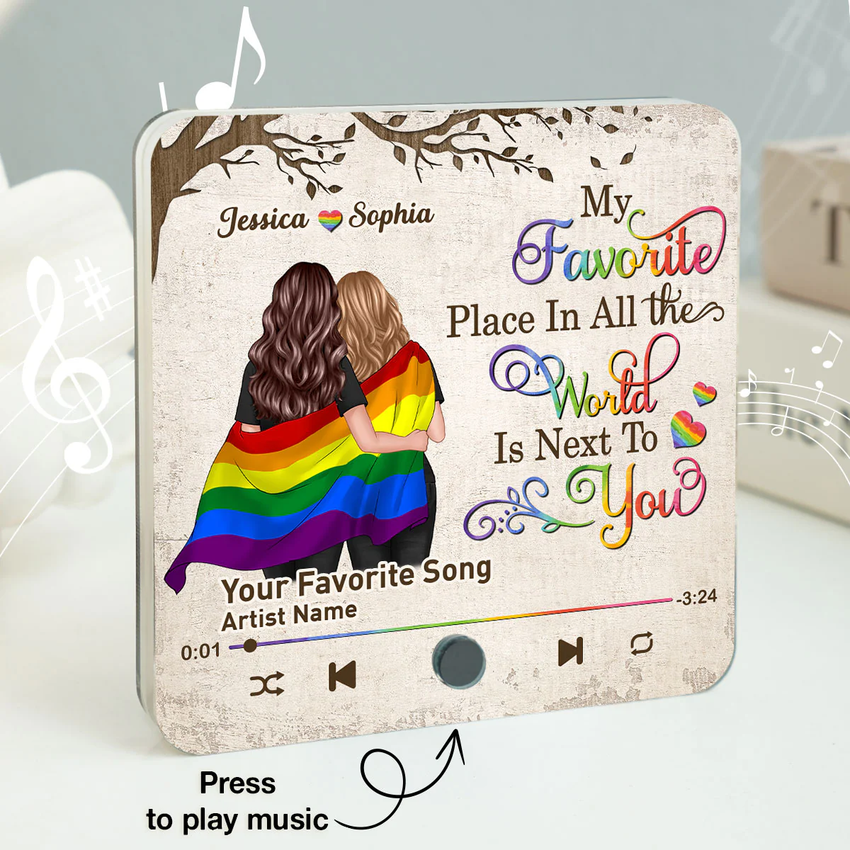 Favorite Place In The World LGBT Couple Standing Back View Personalized Music Fridge Magnet - Image 7