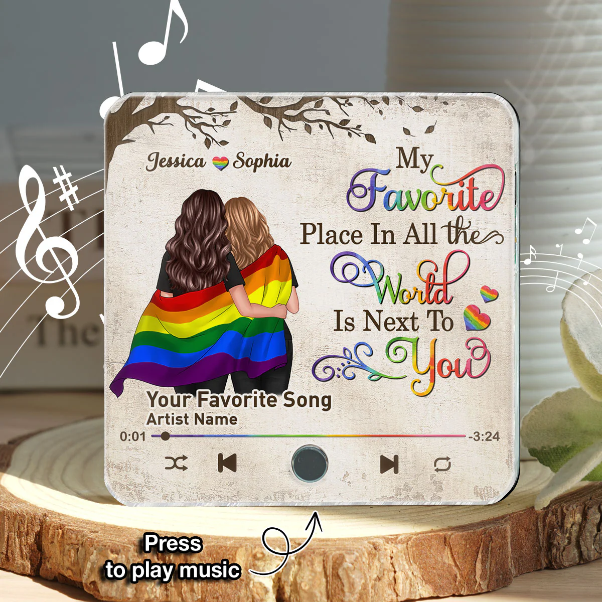 Favorite Place In The World LGBT Couple Standing Back View Personalized Music Fridge Magnet - Image 9
