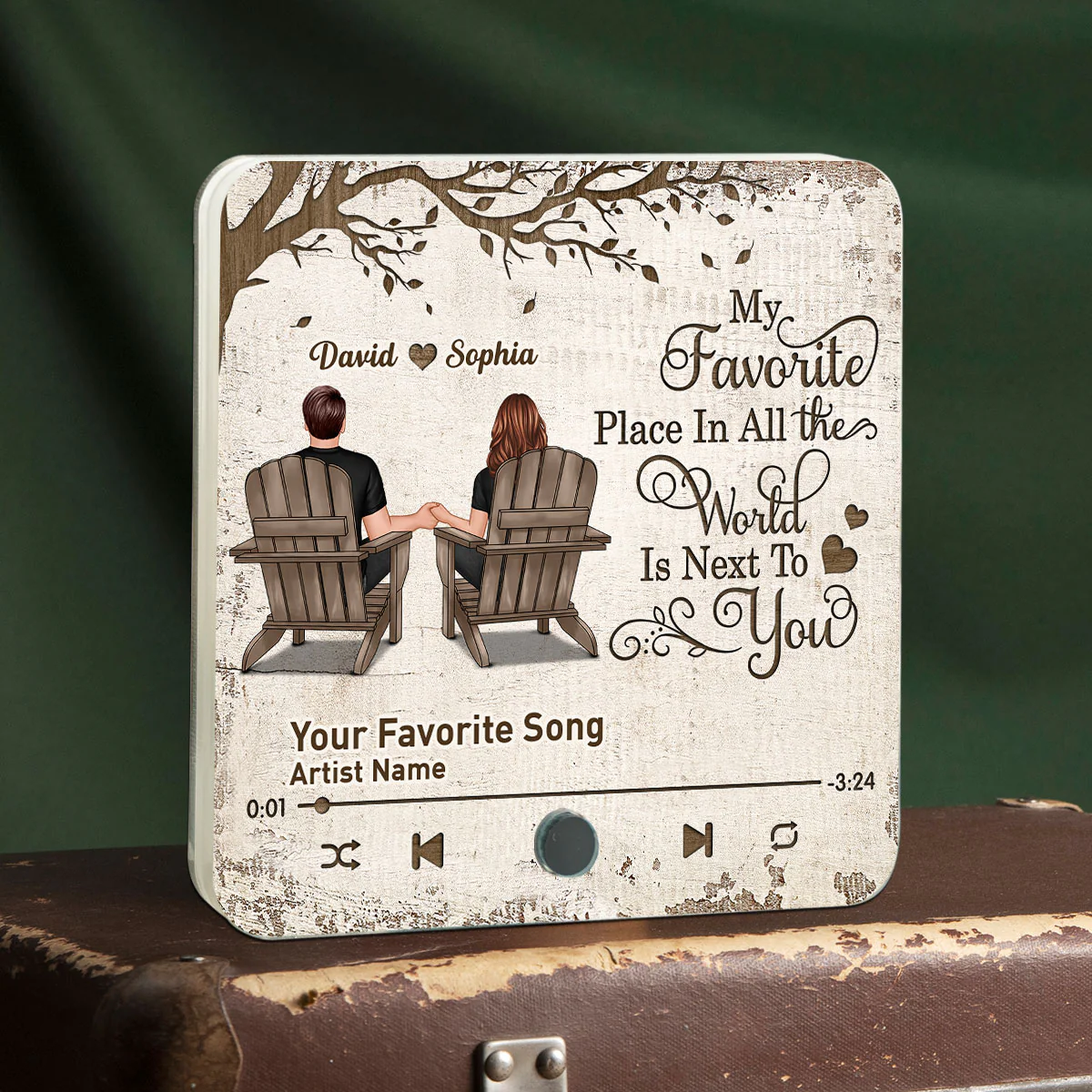 Favorite Place In The World Sitting Couple Back View Personalized Music Fridge Magnet, Anniversary Gift For Him, For Her - Image 2