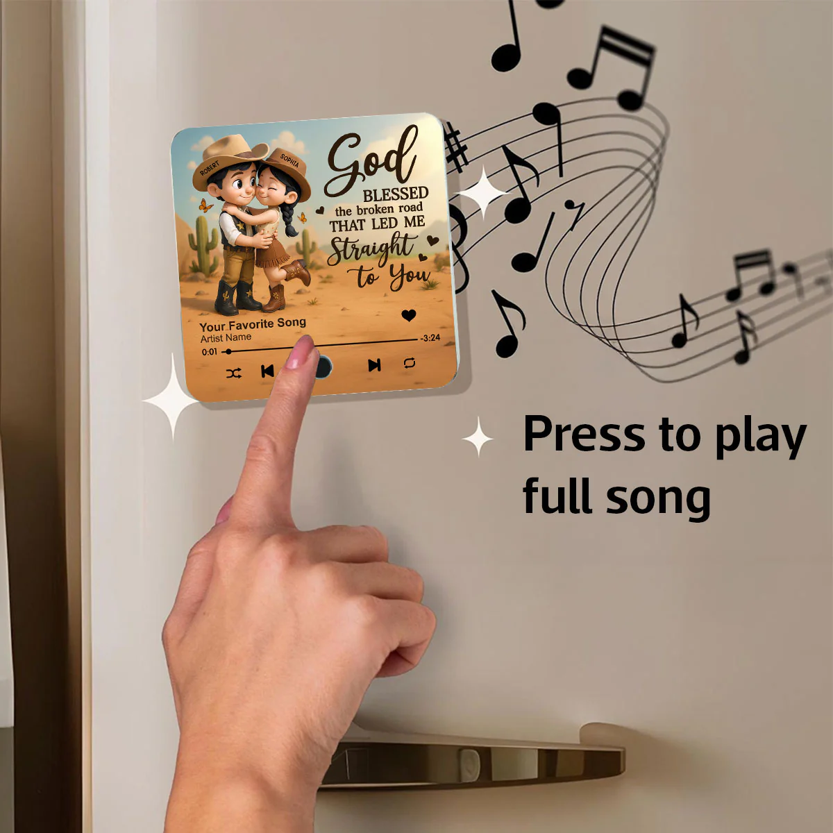Favorite Place Is Next To You Cartoon Style Countryside Couple Cowboy Cowgirl Personalized Music Fridge Magnet - Image 11