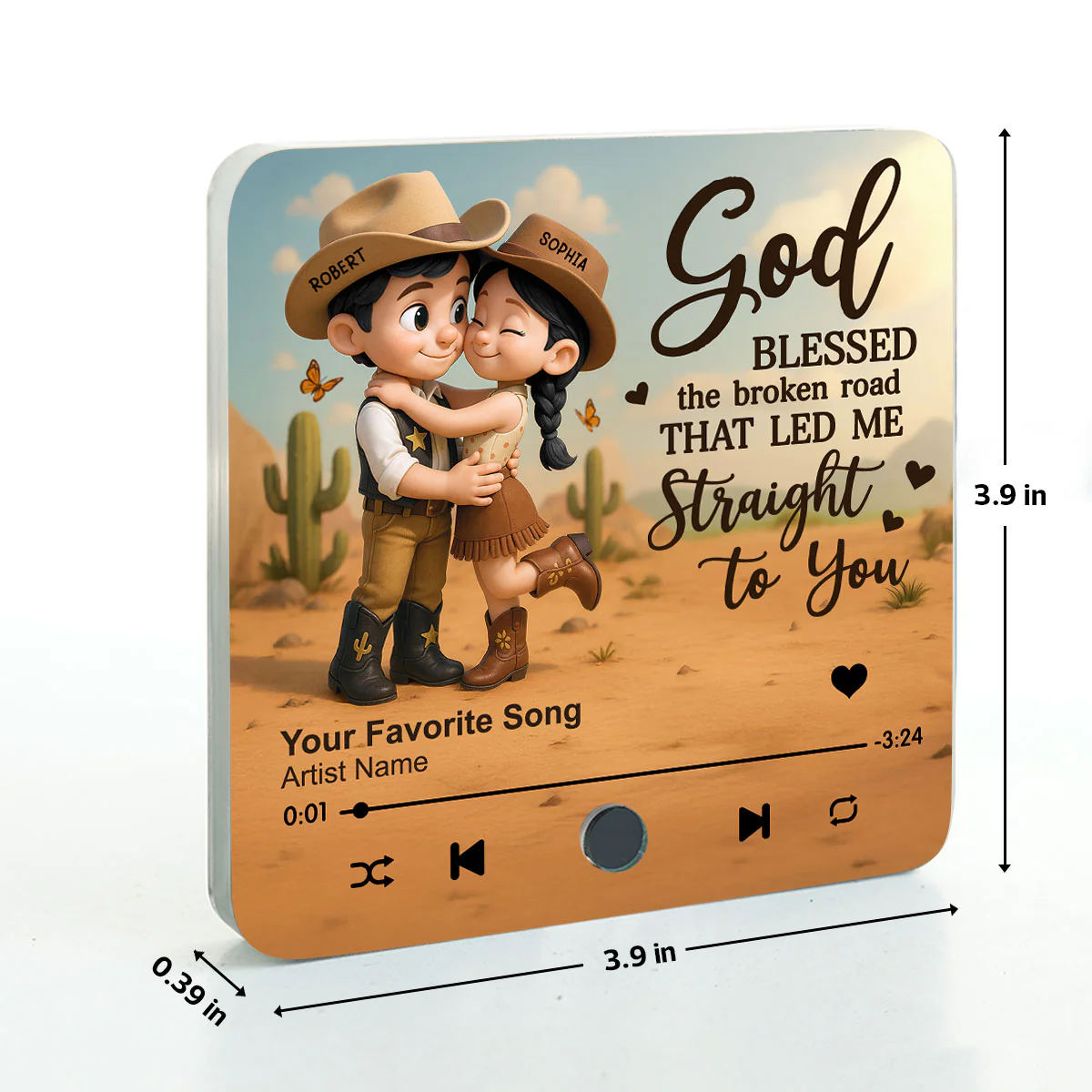 Favorite Place Is Next To You Cartoon Style Countryside Couple Cowboy Cowgirl Personalized Music Fridge Magnet - Image 12