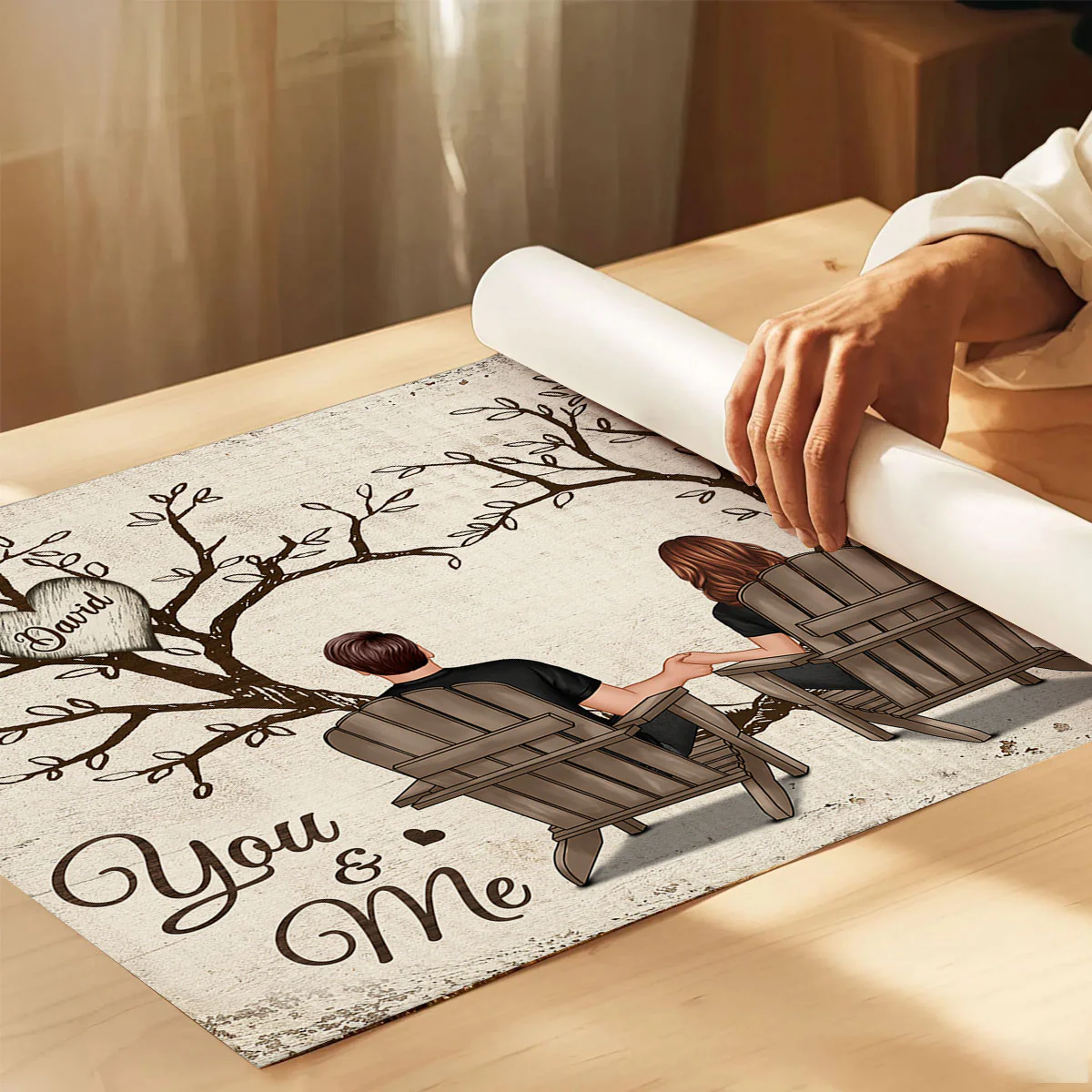 Favorite Place Is Next To You Couple Back View Under Heart Tree Personalized Poster - Image 6