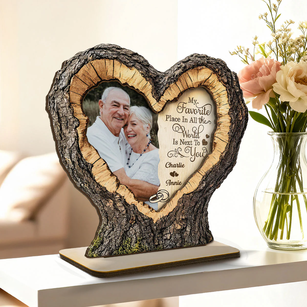 Favorite Place Next To You Couple Custom Photo 2D Flat - Personalized 2-Layered Wooden Plaque - Anniversary Gift, Valentine's Gift For Him, For Her - Image 2