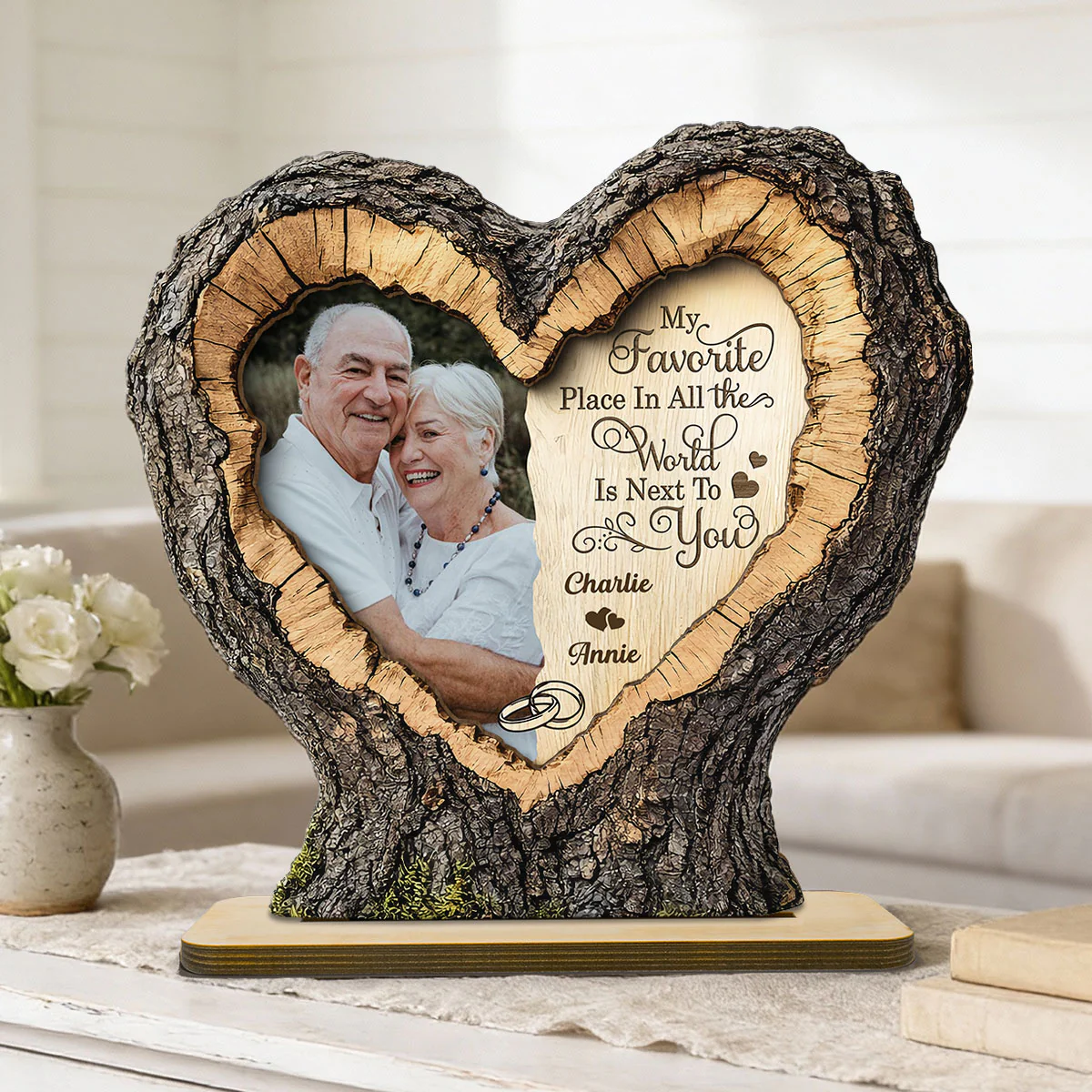 Favorite Place Next To You Couple Custom Photo 2D Flat - Personalized 2-Layered Wooden Plaque - Anniversary Gift, Valentine's Gift For Him, For Her - Image 8
