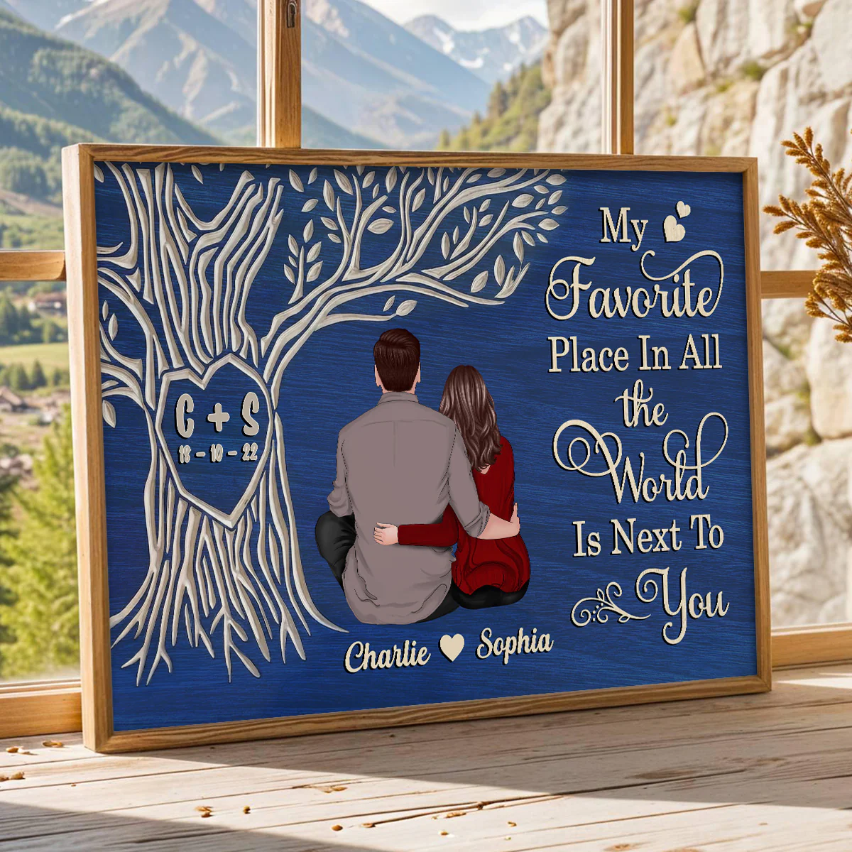 Favorite Place Next To You Couple Sitting Under Heart Carved Tree - Personalized Poster - Anniversary Gift, Valentine's Gift For Him, For Her - Image 5