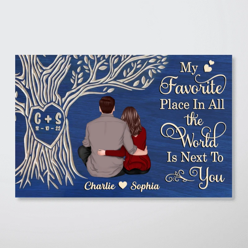 Favorite Place Next To You Couple Sitting Under Heart Carved Tree - Personalized Poster - Anniversary Gift, Valentine's Gift For Him, For Her - Image 9