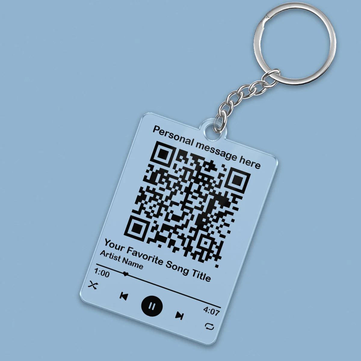 Favorite Song & Message Scannable QR Code Personalized Acrylic Keychain