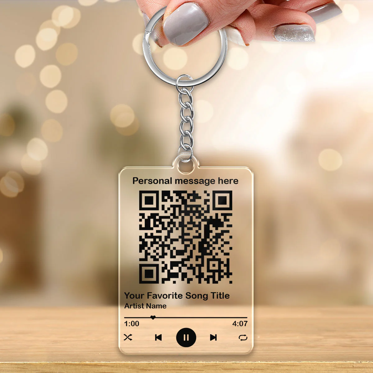 Favorite Song & Message Scannable QR Code Personalized Acrylic Keychain - Image 2