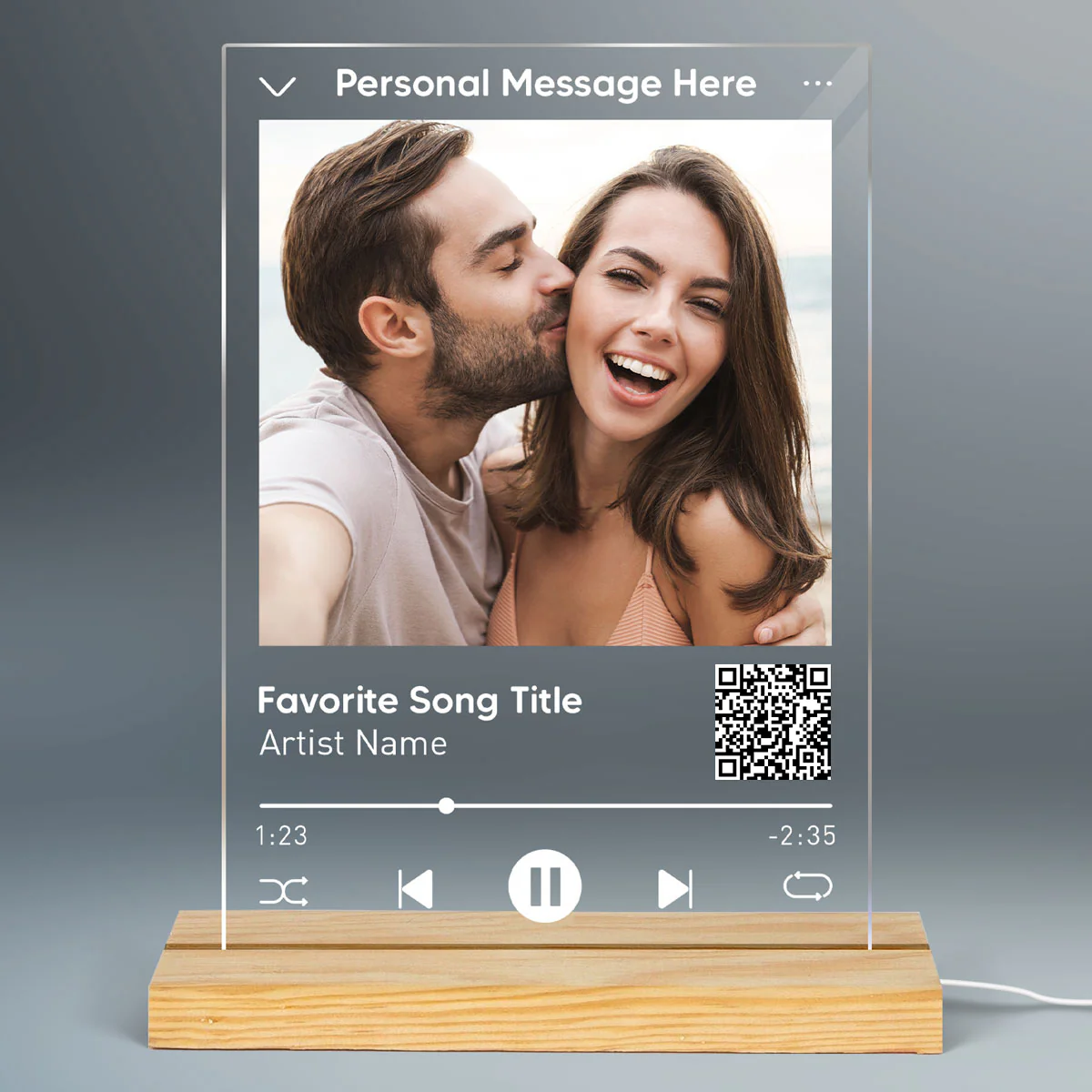 Favorite Song & Photo Scannable QR Code Personalized Rectangle Acrylic Plaque With LED Night Light - Gift For Her - Gift For Him - Image 2