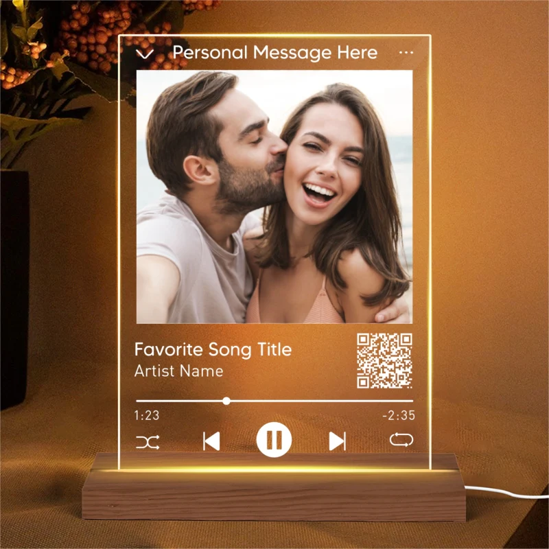 Favorite Song & Photo Scannable QR Code Personalized Rectangle Acrylic Plaque With LED Night Light - Gift For Her - Gift For Him - Image 4