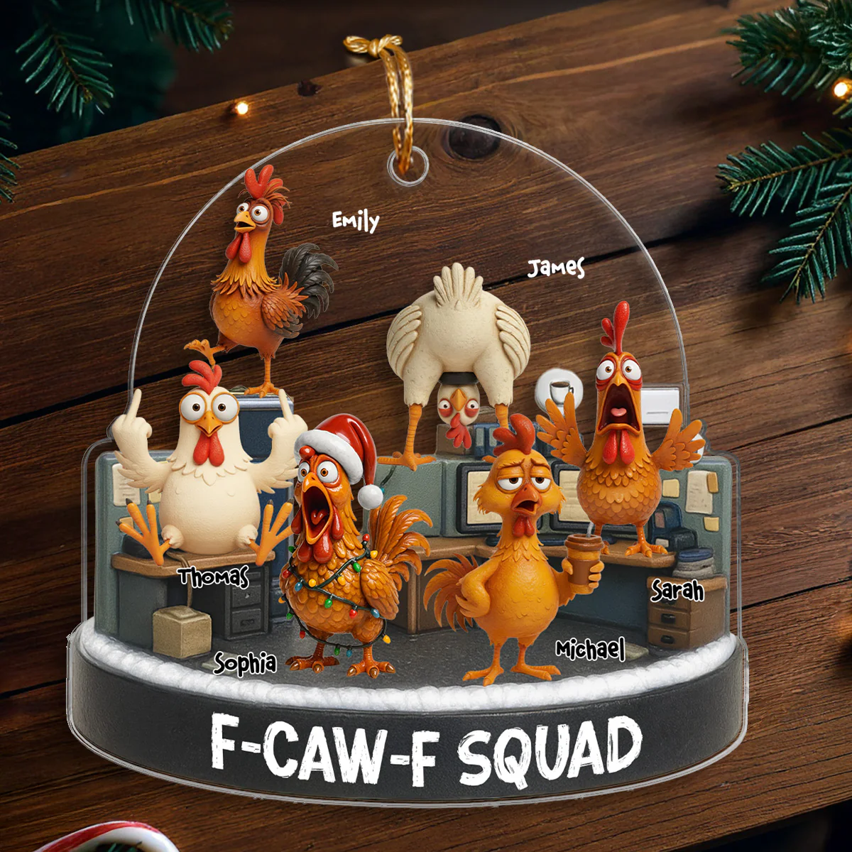 F-Caw-F Squad Funny Chicken Staff - Personalized Acrylic Ornament - Funny Gift For Coworkers, Colleagues - Image 3