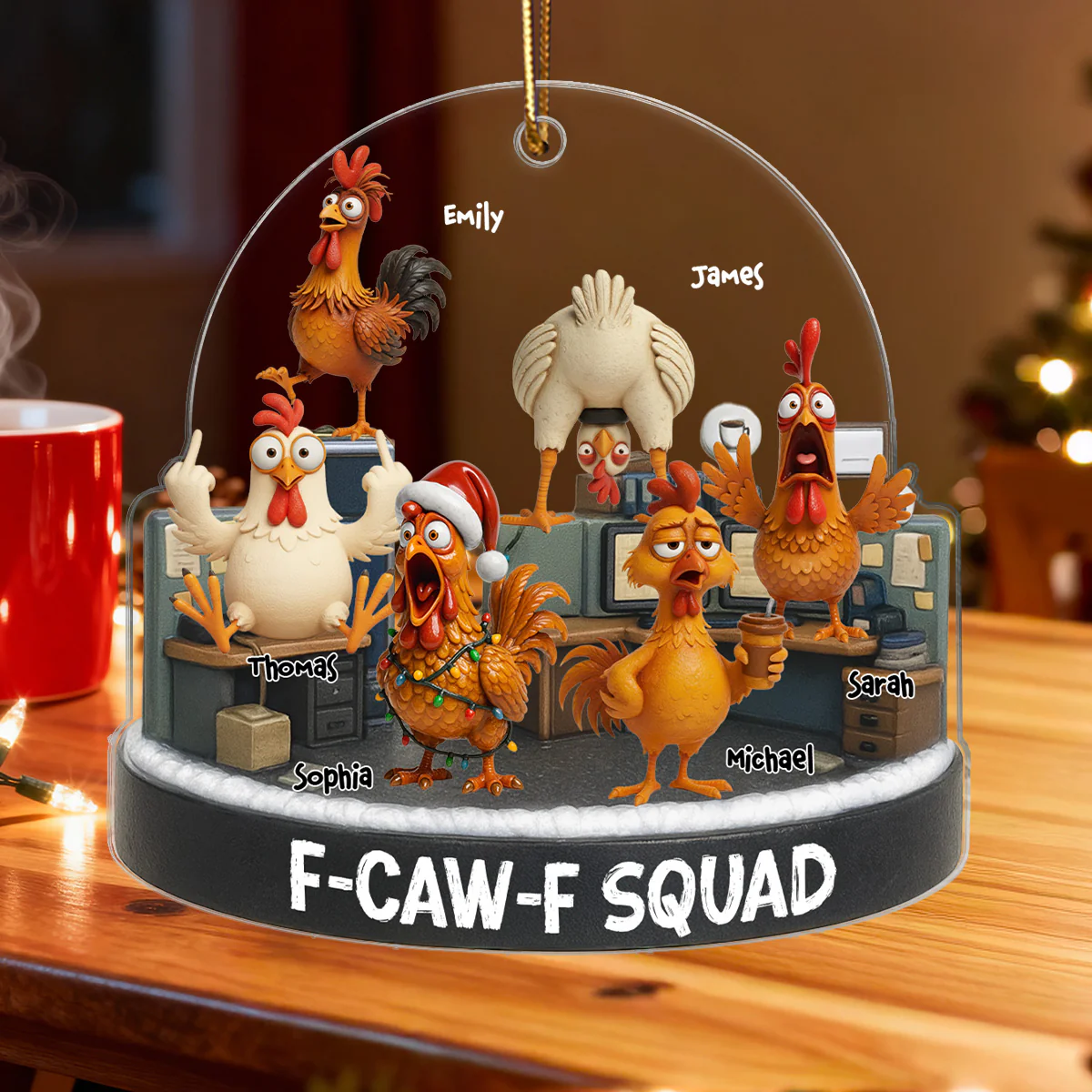 F-Caw-F Squad Funny Chicken Staff - Personalized Acrylic Ornament - Funny Gift For Coworkers, Colleagues - Image 4