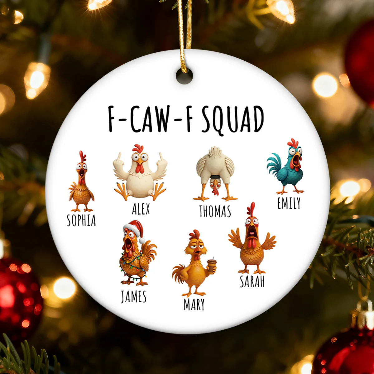 F-Caw-F Squad Funny Chicken Staff - Personalized Ceramic Ornament - Funny Gift For Coworkers, Colleagues