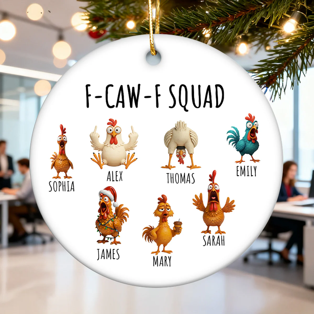 F-Caw-F Squad Funny Chicken Staff - Personalized Ceramic Ornament - Funny Gift For Coworkers, Colleagues - Image 3
