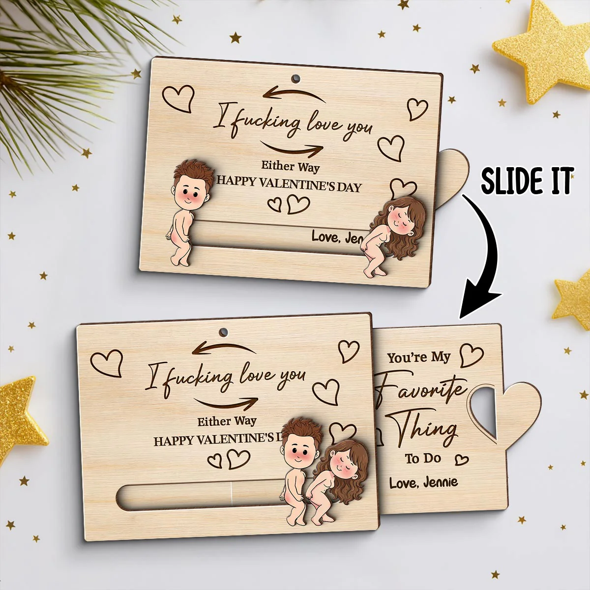 Fcking Love You Funny Inappropriate Couple Cartoon - Personalized Wooden Slider Ornament - Valentine's Day Gift For Him, For Her - Image 5