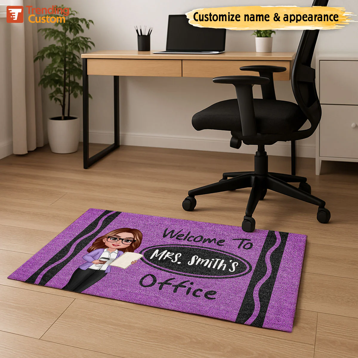 Female Male Teacher Crayon Pattern Welcome To Office Personalized Doormat| Back To School Gift, Classroom Decoration - Image 3