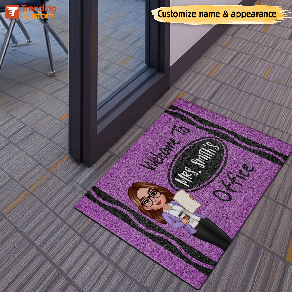 Female Male Teacher Crayon Pattern Welcome To Office Personalized Doormat| Back To School Gift, Classroom Decoration - Image 4