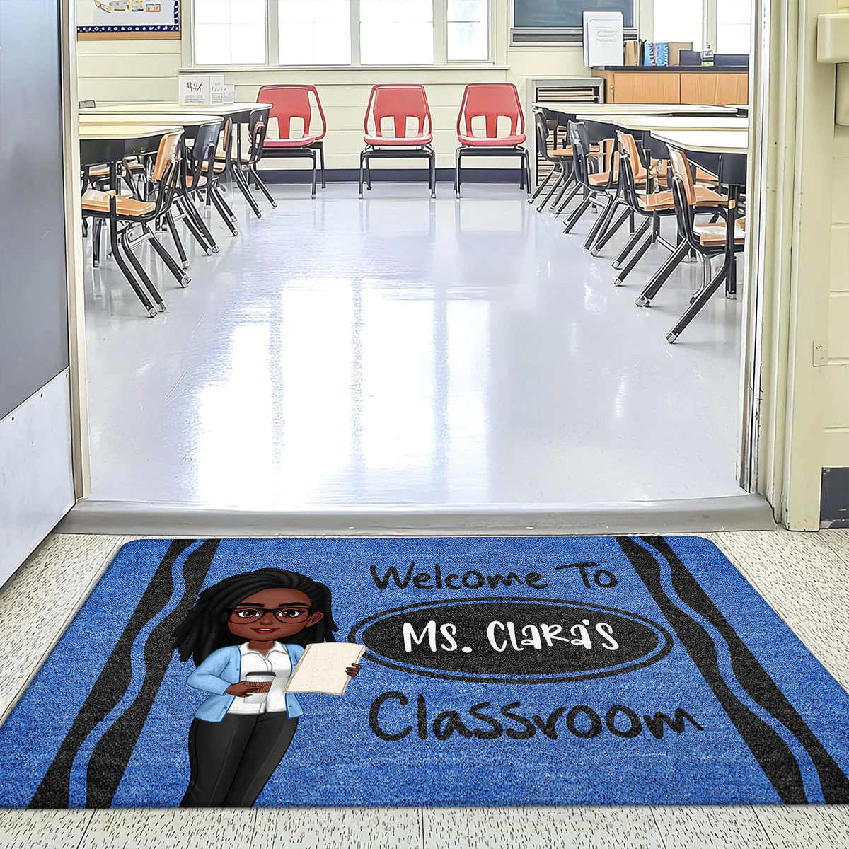 Female Male Teacher Crayon Pattern Welcome To Office Personalized Doormat| Back To School Gift, Classroom Decoration - Image 6
