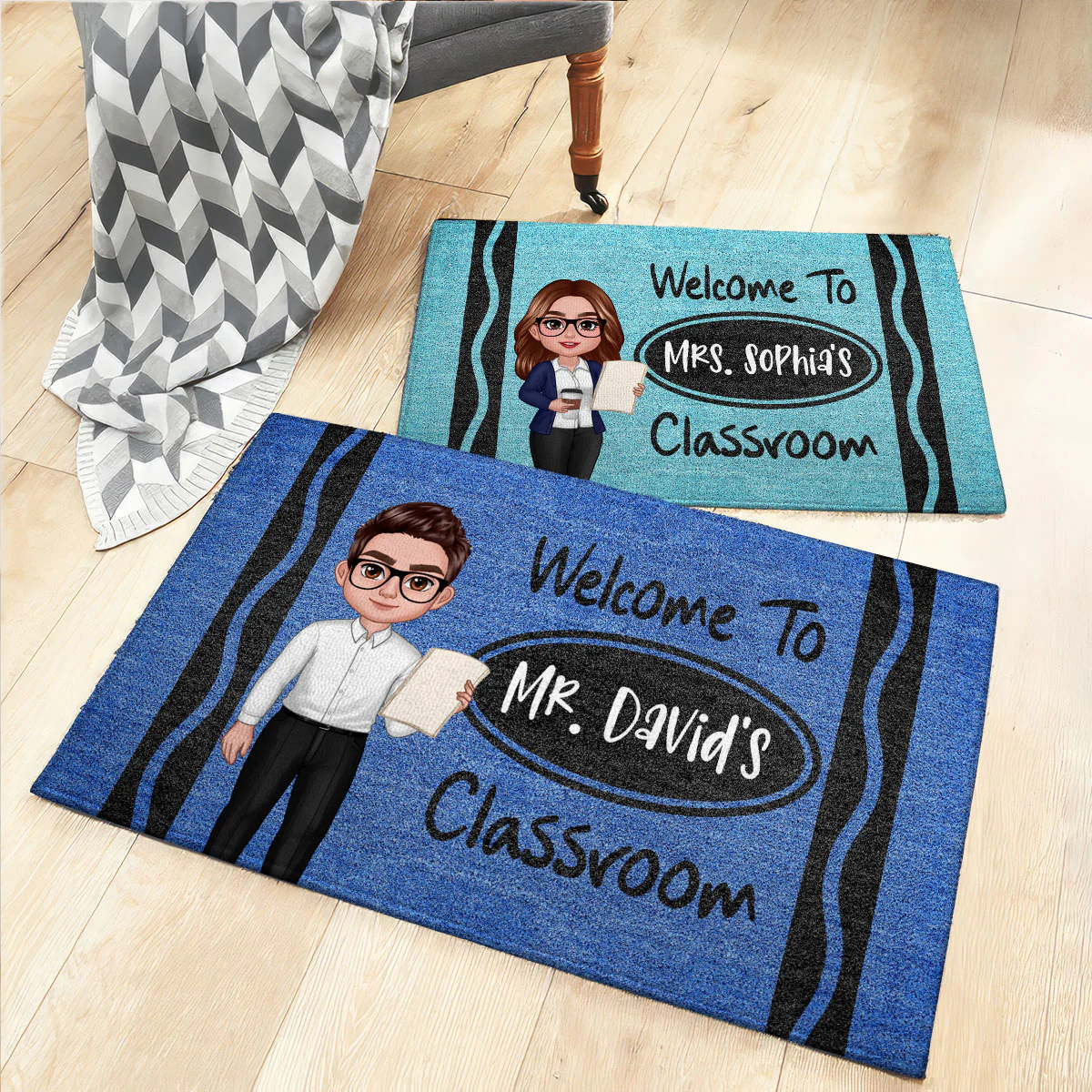 Female Male Teacher Crayon Pattern Welcome To Office Personalized Doormat| Back To School Gift, Classroom Decoration - Image 8