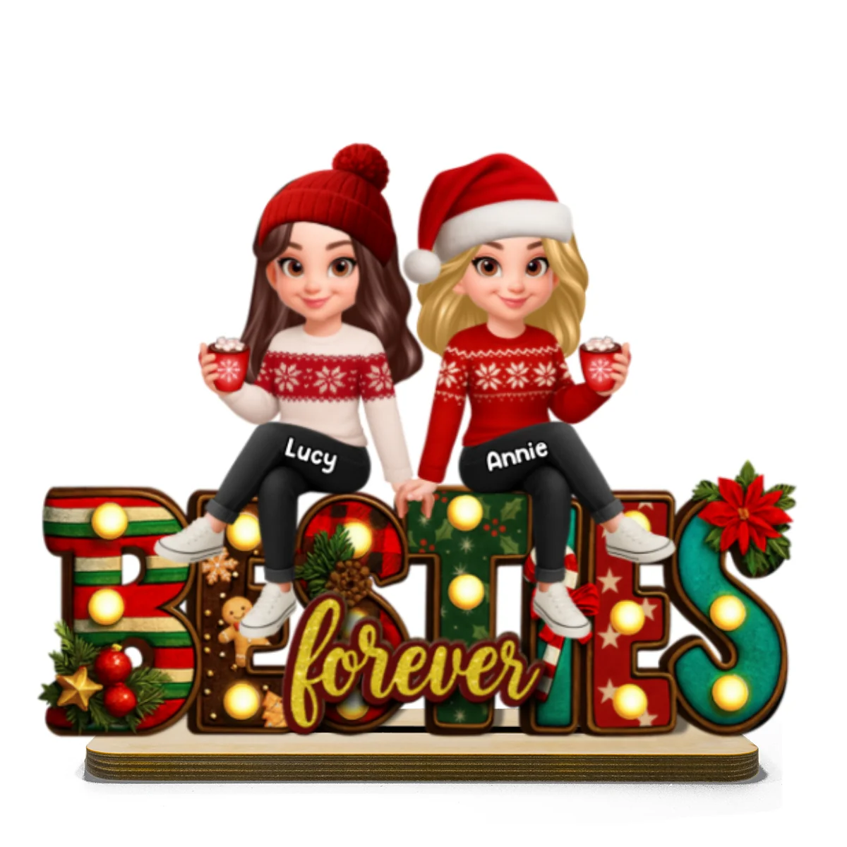 Festive Christmas Besties Together Christmas - Personalized 2-Layered Wooden Plaque - Image 10