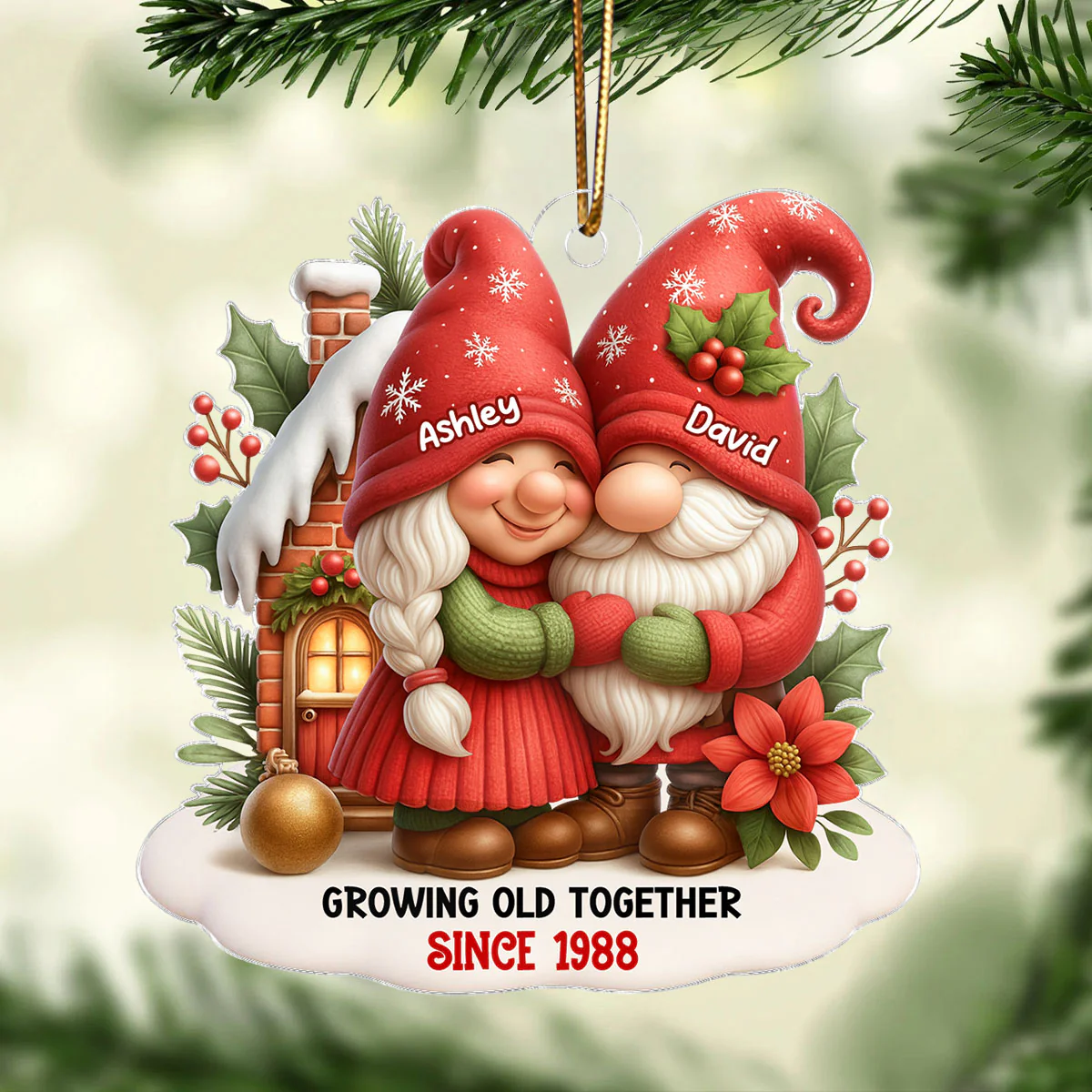 Festive Gnome Couple Love in Winter Wonderland Personalized Acrylic Ornament, Christmas Gift for him, Gift for her - Image 7