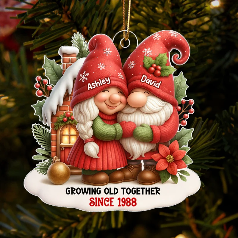 Festive Gnome Couple Love in Winter Wonderland Personalized Acrylic Ornament, Christmas Gift for him, Gift for her - Image 9