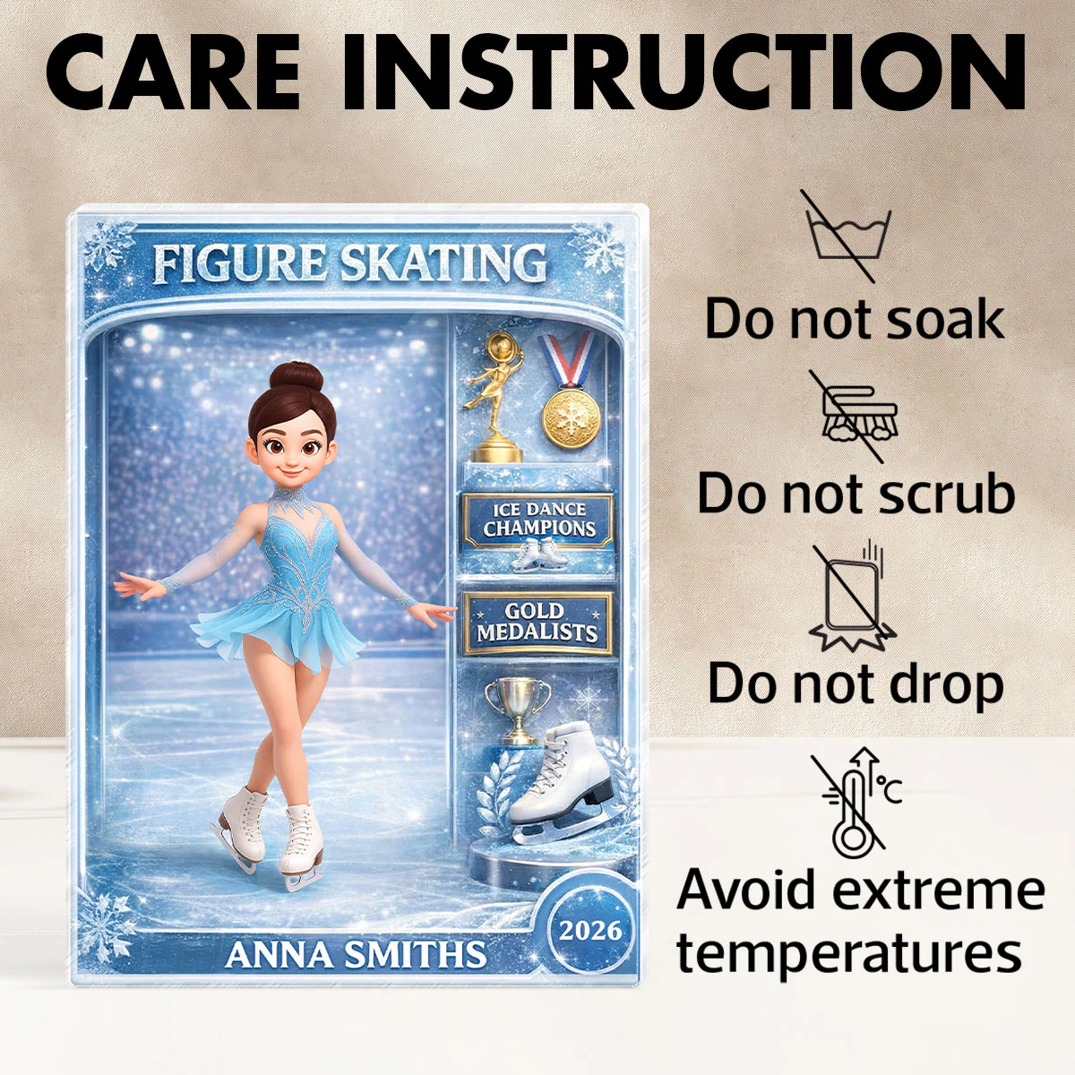 Figure Skating Woman Action Figure - Personalized Acrylic Block Plaque - Gift For Figure Skater - Image 9