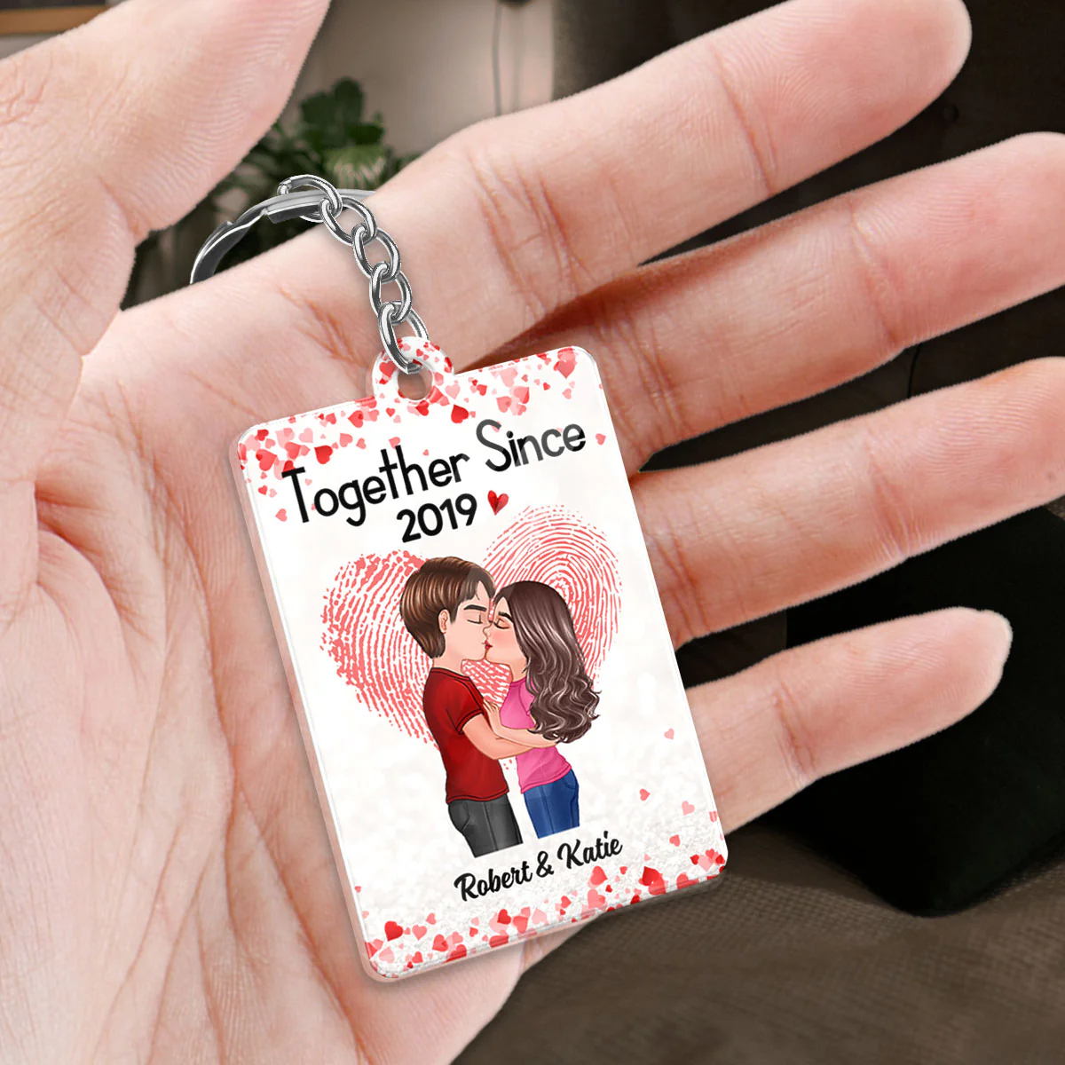 Fingerprint Doll Couple Kissing Favorite Song Scannable QR Code Personalized Acrylic Keychain - Image 2