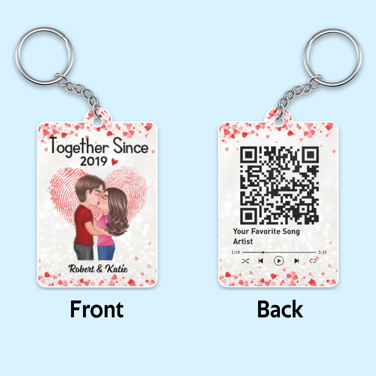 Fingerprint Doll Couple Kissing Favorite Song Scannable QR Code Personalized Acrylic Keychain - Image 4