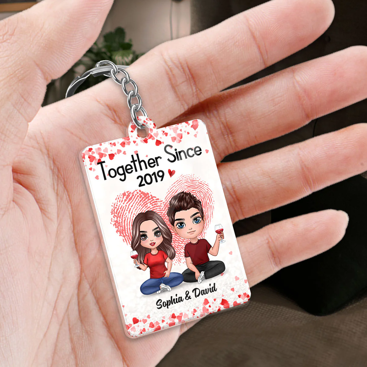 Fingerprint Doll Couple Sitting Favorite Song Scannable QR Code Personalized Acrylic Keychain - Image 2