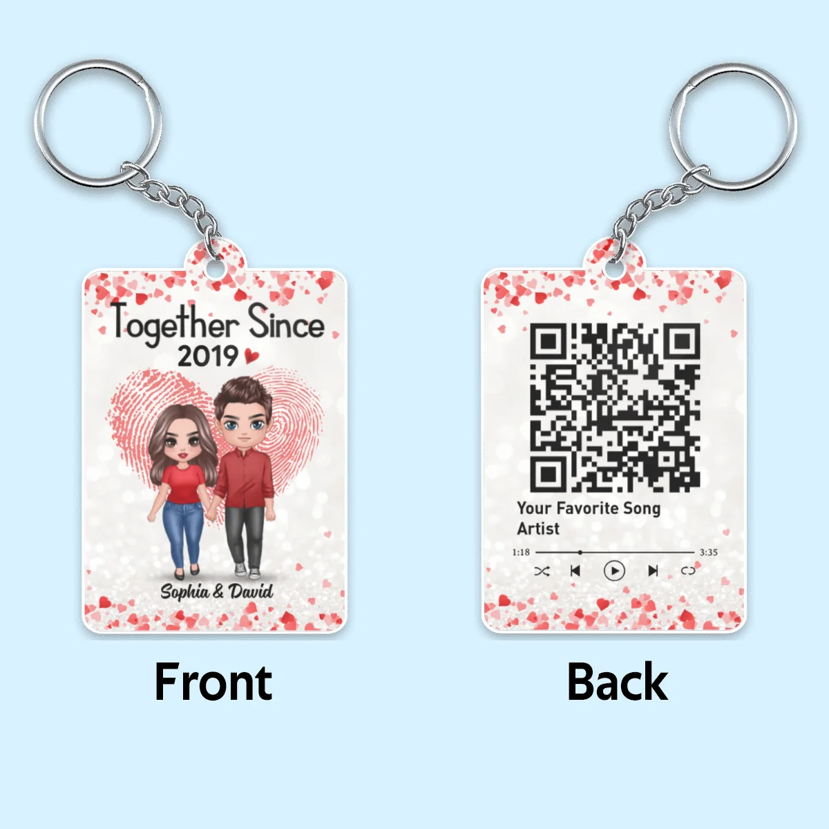 Fingerprint Doll Couple Standing Favorite Song Scannable QR Code Personalized Acrylic Keychain - Image 4