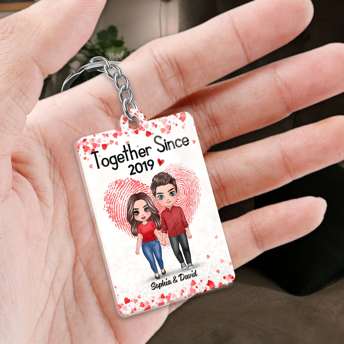 Fingerprint Doll Couple Standing Favorite Song Scannable QR Code Personalized Acrylic Keychain - Image 2