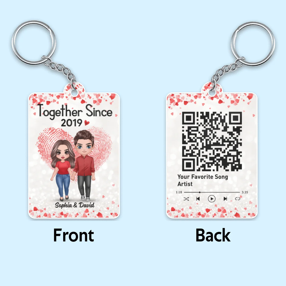 Fingerprint Doll Couple Standing Favorite Song Scannable QR Code Personalized Acrylic Keychain - Image 4