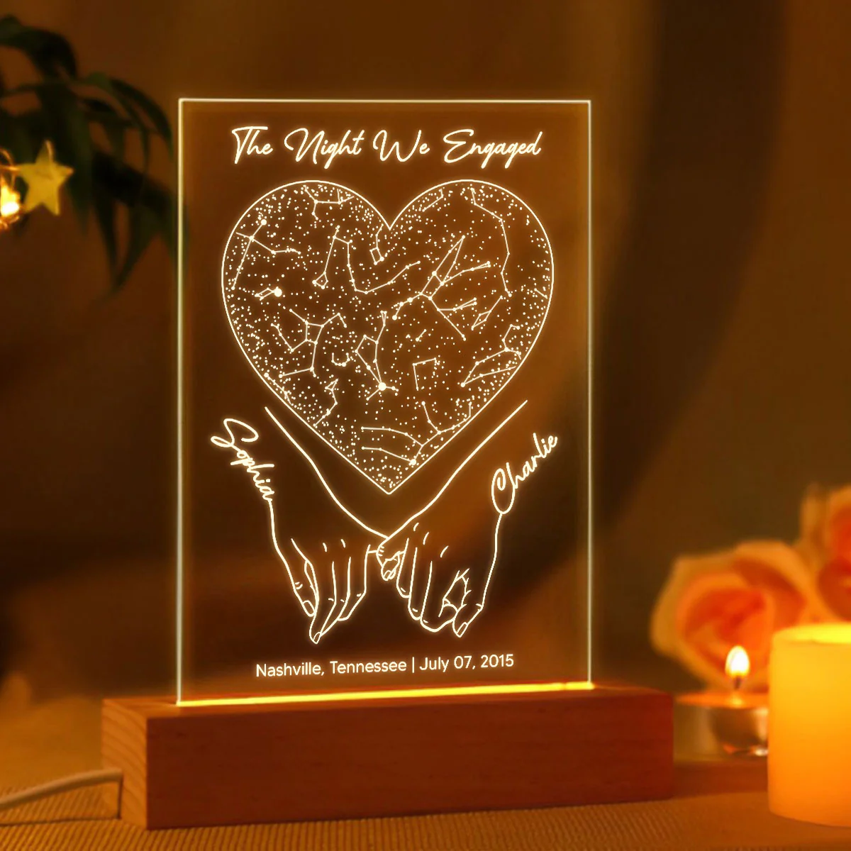 Fingers Hooked Heart Custom Star Map Personalized Acrylic Plaque With LED Night Light, Perfect Anniversary Gift, Love Keepsake For Her, For Him - Image 5