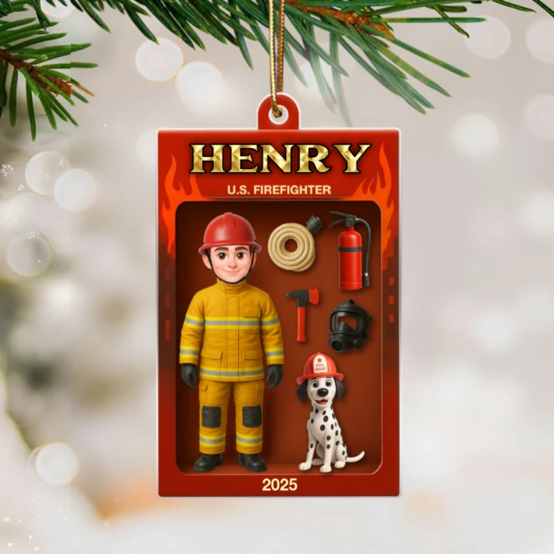 Firefighter Action Figure 3D Effect Personalized Acrylic Ornament - Special Gift For The Brave Firefighter - Image 9