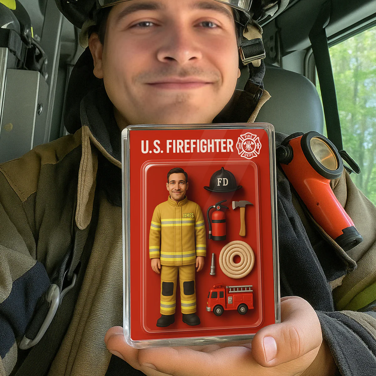 3D Effect Firefighter Custom Figure Personalized Flat Rectangle Acrylic Block| Unique Gift For Firefighters, Dad, Husband - Image 6