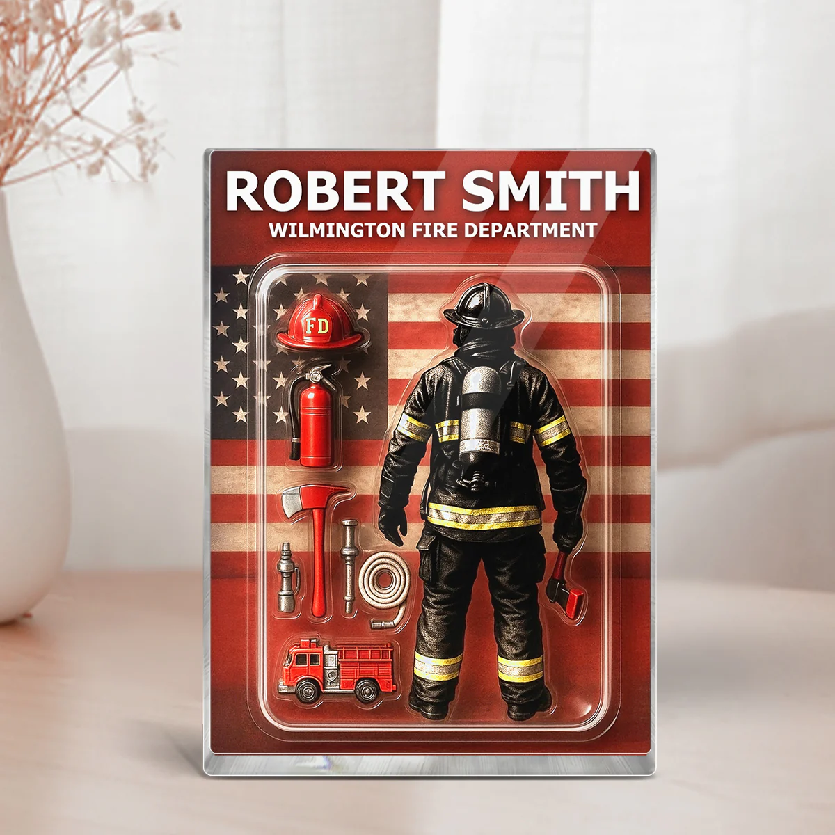 Firefighter Custom Figure Personalized Acrylic Block Plaque, Gift for Dad, Gift for Husband - Image 3