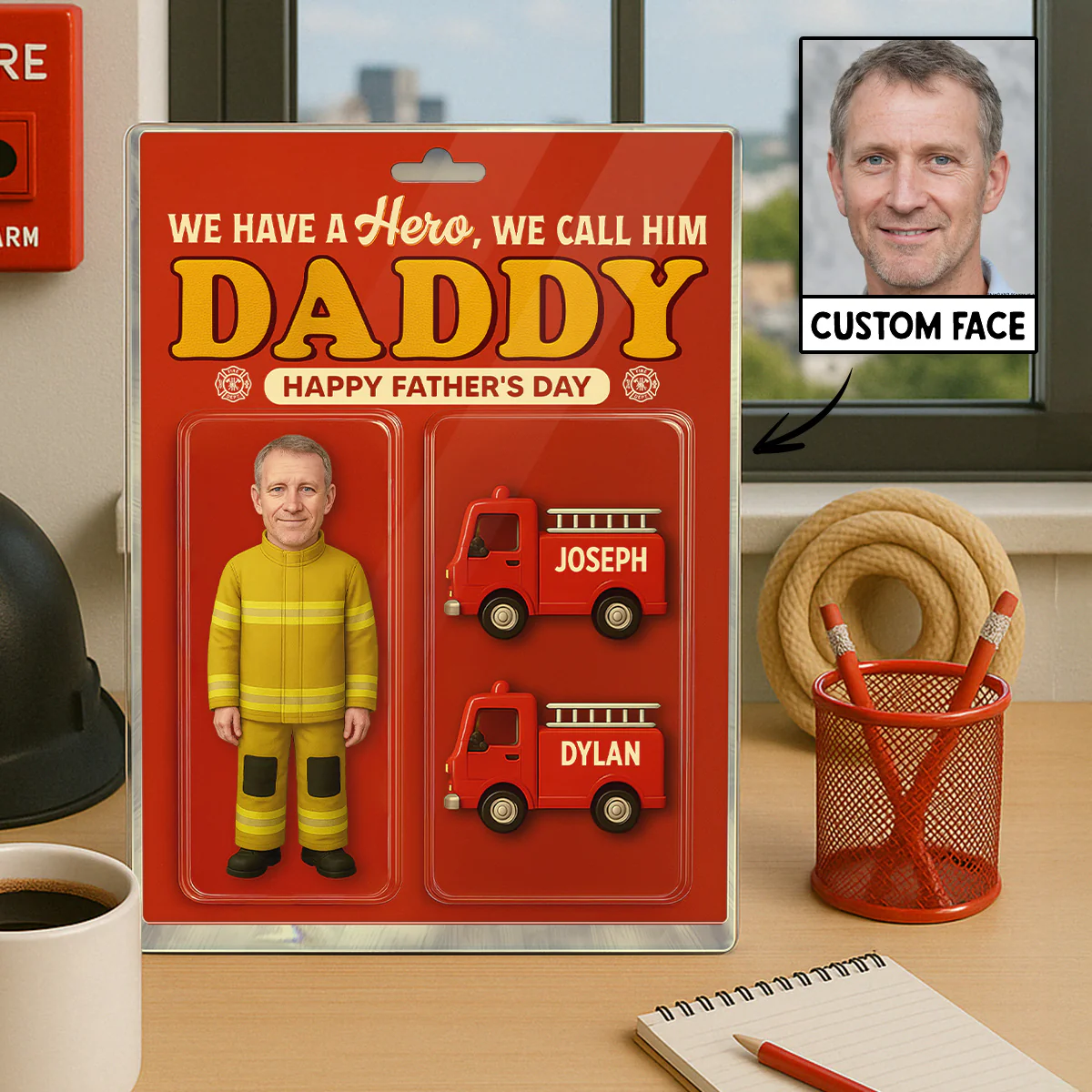 Firefighter Dad Hero Custom Figure 3D Effect Personalized Flat Acrylic Block Plaque, Unique Gift For Dad - Image 9