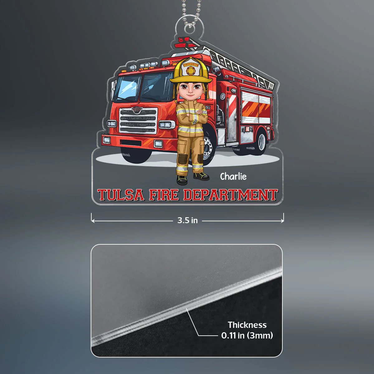 Firefighter Group Squad In Front Of Fire Truck Personalized Acrylic Ornament - Image 8