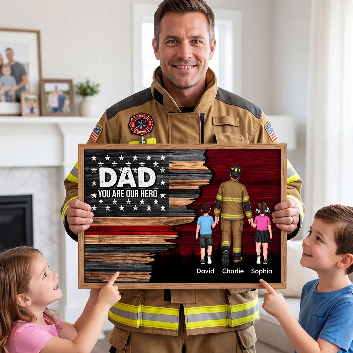 Firefighter Half Thin Red Line Flag Dad Grandpa - Personalized Poster - Father's Day Gift For Dad, Grandpa - Image 10