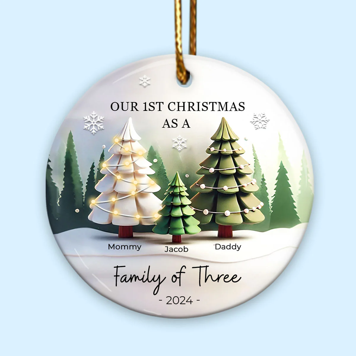 First Christmas As A Family Of 3, 3D Effect Personalized Ceramic Ornament, Christmas Gift For Newborn, New Mom, New Dad - Image 2