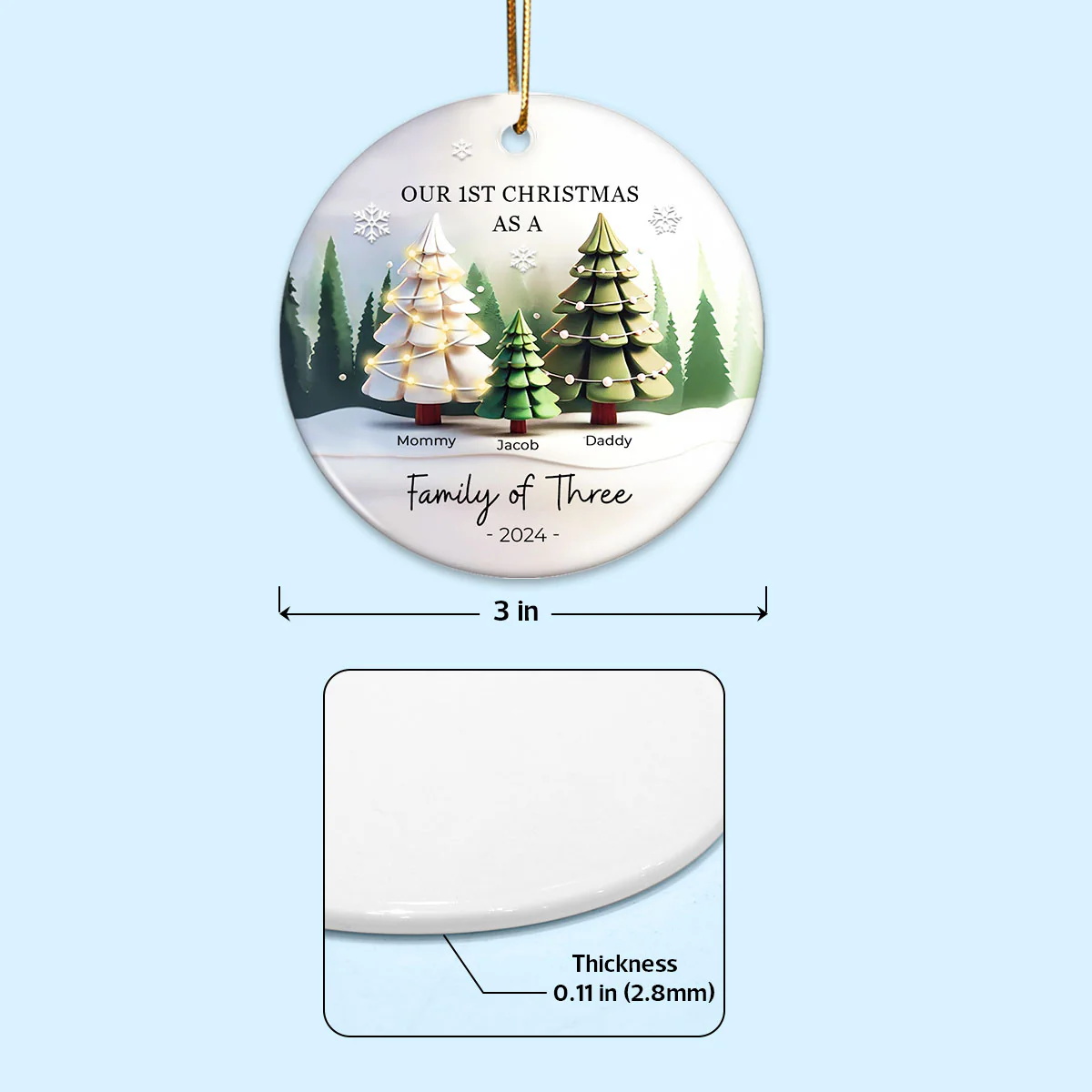 First Christmas As A Family Of 3, 3D Effect Personalized Ceramic Ornament, Christmas Gift For Newborn, New Mom, New Dad - Image 6