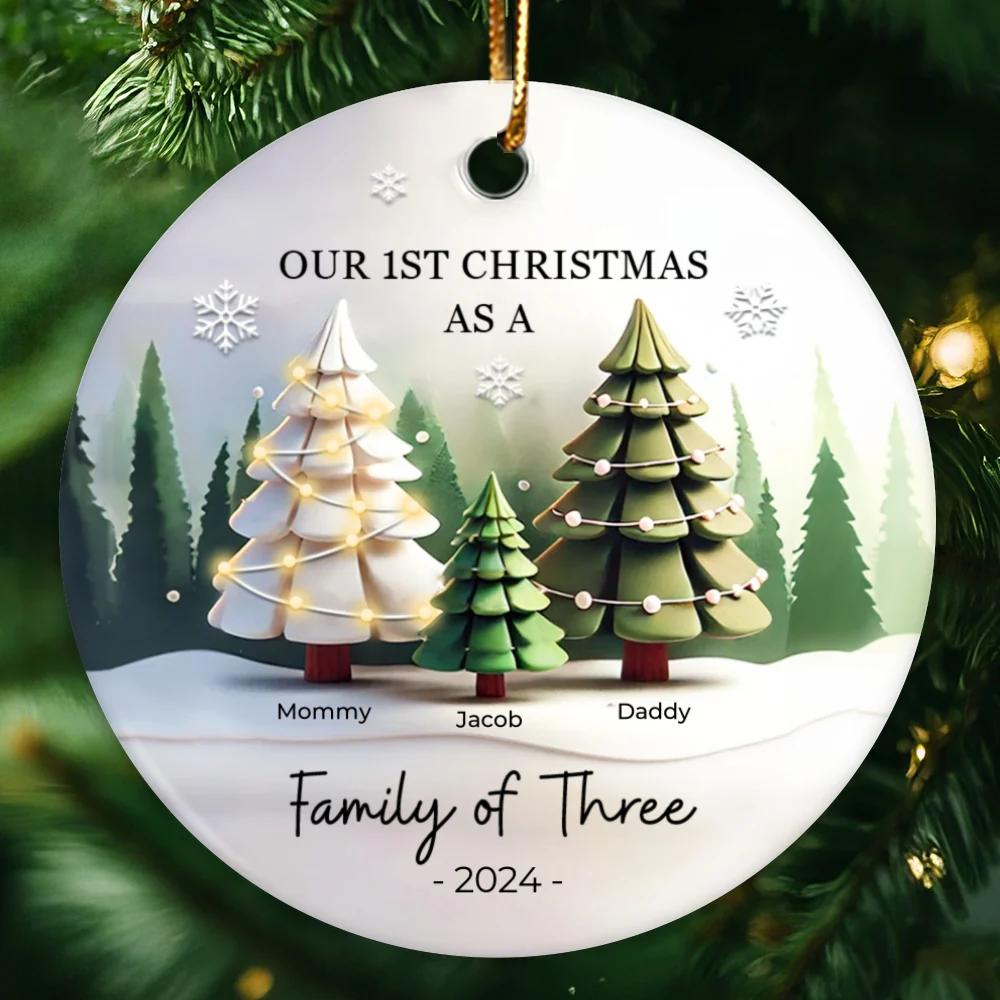 First Christmas As A Family Of 3, 3D Effect Personalized Ceramic Ornament, Christmas Gift For Newborn, New Mom, New Dad - Image 8
