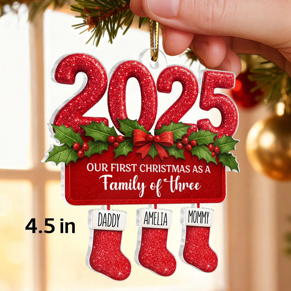First Christmas as a Family of Three, Four, Christmas Stocking - Personalized Acrylic Ornament - Christmas Gift for Family - Image 2