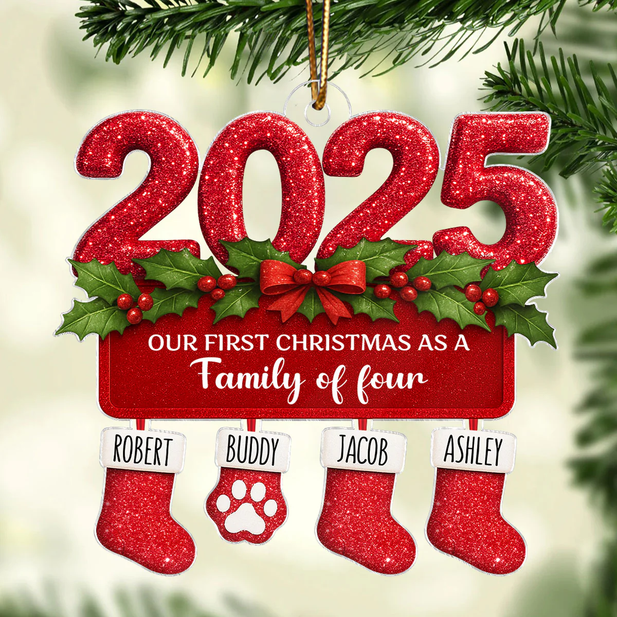 First Christmas as a Family of Three, Four, Christmas Stocking - Personalized Acrylic Ornament - Christmas Gift for Family - Image 3