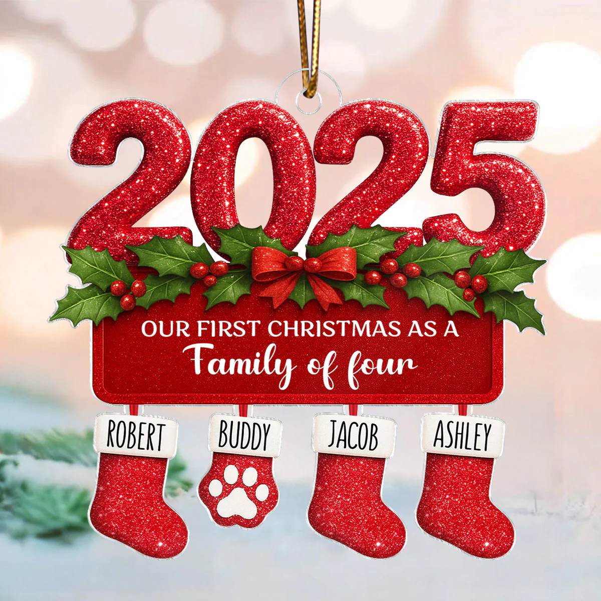 First Christmas as a Family of Three, Four, Christmas Stocking - Personalized Acrylic Ornament - Christmas Gift for Family - Image 6