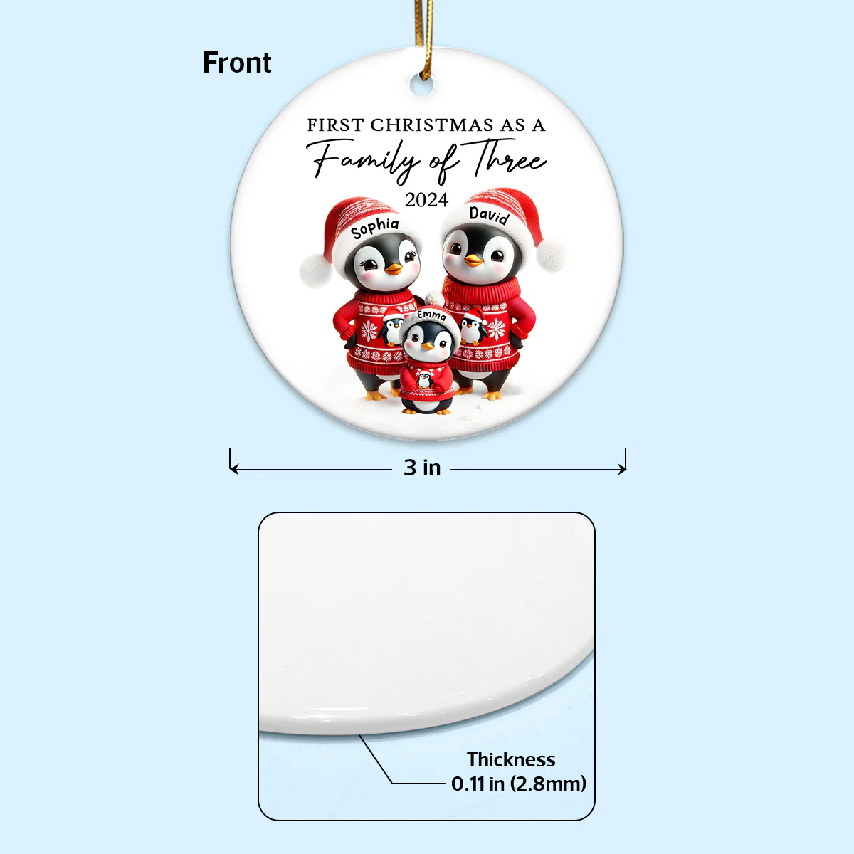 First Christmas As A Family Penguin Family Christmas Keepsake Personalized Ceramic Ornament - Image 8