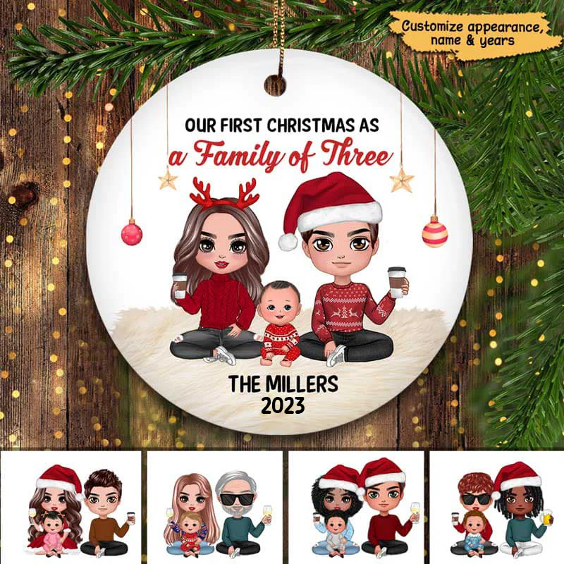 First Christmas As Family Doll Personalized Circle Ornament - Image 2