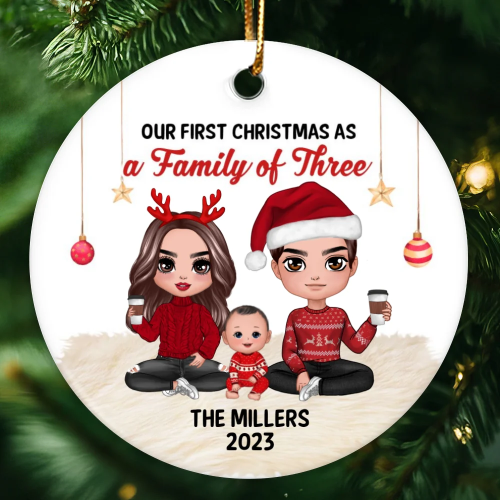 First Christmas As Family Doll Personalized Circle Ornament - Image 4