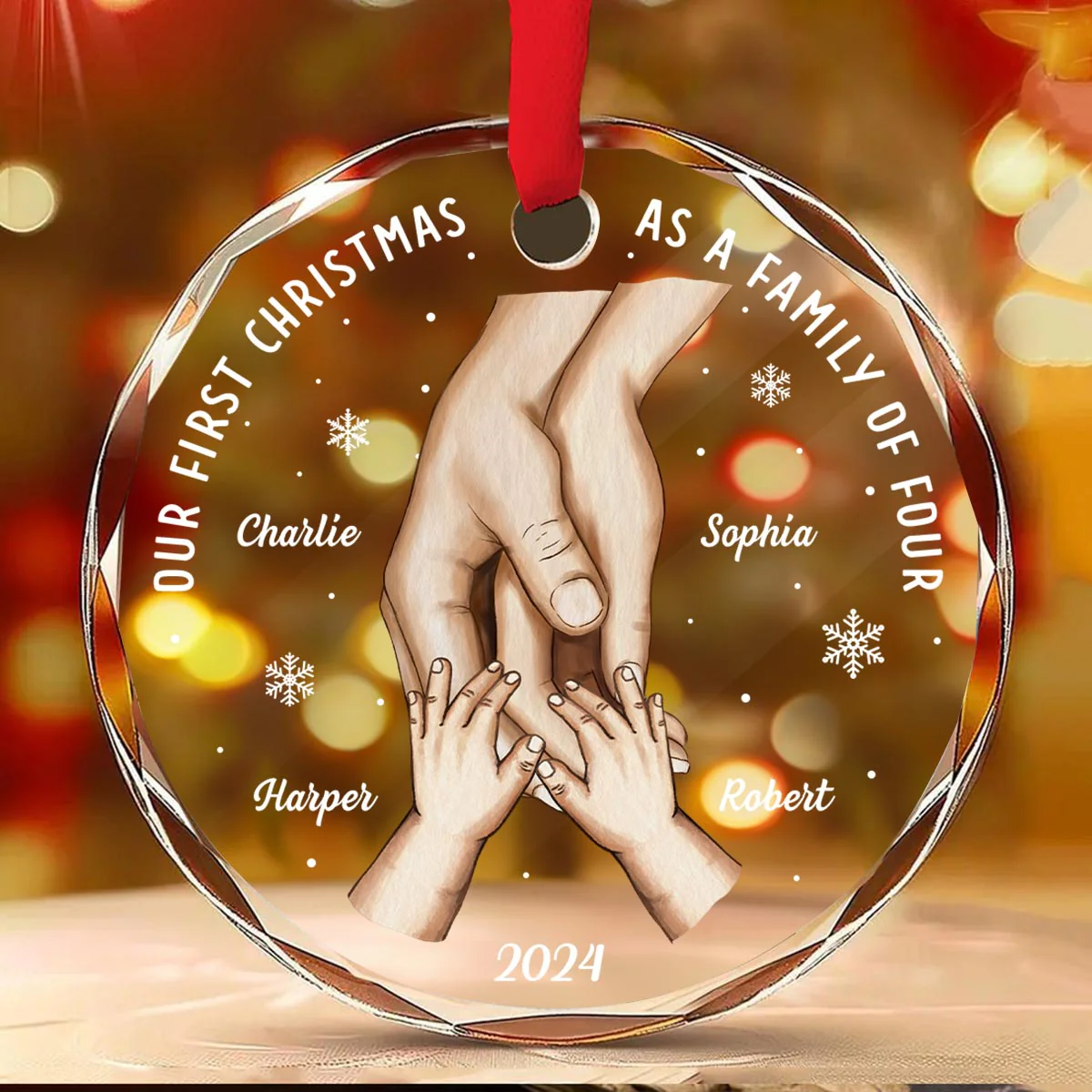 First Christmas As Family Hands On Hands Personalized Glass Ornament - Image 6